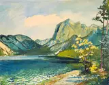 Oskar Laske, Trisselwand at the Altausseer See, 1934, gouache on paper
