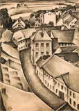 Ernst Nepo, City landscape (Dauba/Böhmen), 1921, charcoal on paper