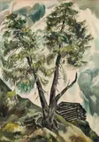 Johannes Hepperger, Trees in the fog, watercolour on paper