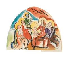 Anton Faistauer, Adoration of the Magi (study for the fresco in the church of Morzg), 1923, watercolour on paper