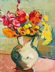 Carl Unger, Flower bouquet in vase, 1938, oil on canvas