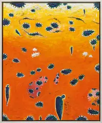 Gunter Damisch, Oranger Weltenklang, 2008, oil on canvas; framed