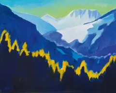Ernst Insam, Berge, 1988, acrylic on canvas; framed