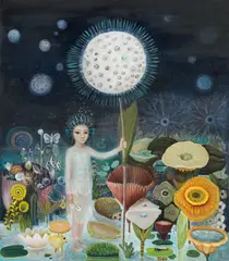 Vesna Krasnec, Golden fairy with friends, 2017, oil on canvas; framed