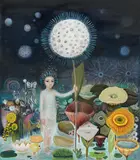 Vesna Krasnec, Golden fairy with friends, 2017, oil on canvas; framed
