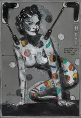 Helena Christensen farbig einkreisen by Peter Sengl, 2016, mixed media on paper; framed, offered Jun 2017