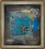 Willy Valier, Komposition in Blau, mixed media on wood; framed