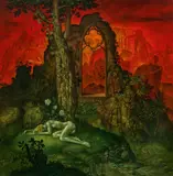 Peter Proksch, Egeria, 1981, resin oil, egg tempera on hardboard; framed