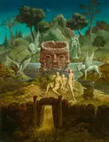 Peter Proksch, Der Garten der vier Flüsse, 1985, resin oil, egg tempera on hardboard; framed