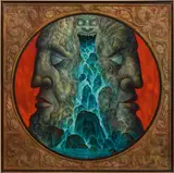 Peter Proksch, Janus Prokreator, 1975, resin oil and egg tempera on hardboard; framed