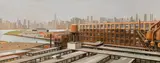 Richard Haas, View of Manhattan from Greenpoint, 2003, oil on wood; framed