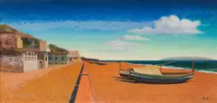 Rudolf Hausner, Coastal scenery, oil on hardboard; framed