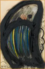 Arnulf Rainer, Regentropf-Kopf (Gespenstl), 1965, mixed media on cardboard on wooden panel; framed
