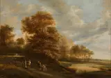 Pieter van Asch, Forest landscape with ramblers, oil on panel