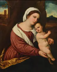 Paris Bordone, Madonna with child in landscape, c. 1525, oil on canvas