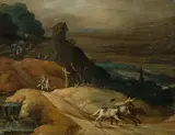 Raid on a horse-drawn carriage in the mountains by circle of Joos de Momper, oil on panel, sold Apr 2017