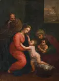 Holy family by Raffaelo Sanzio, called Raffael , follower of, oil on canvas, sold Apr 2017