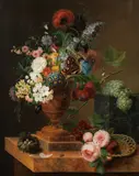 Geoges Frederic Ziesel, Still life with flowers, oil on panel