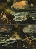 attributet to Alessio de Marchis, Ariadne on Naxos & Jonah and the Whale (counterparts), oil on canvas