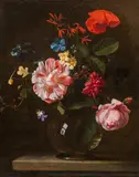 attributet to Herman Verelst, Flowers in a glass vase, oil on canvas
