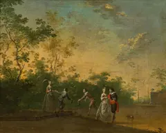 Norbert Joseph Karl Grund, Elegant society in a park, oil on canvas