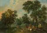 Martin Ferdinand Quadal, Horsemen hunting a deer, oil on canvas
