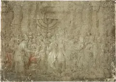 follower of Giulio Romano, Jesus' presentation in the temple, pen and brown ink, washed, heightened with white, mounted, unframed