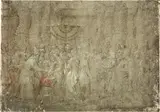 follower of Giulio Romano, Jesus' presentation in the temple, pen and brown ink, washed, heightened with white, mounted, unframed