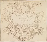 Cartouche with figure scene by attributet to Giovanni Antonio Pellegrini, pen and brown ink, unframed, sold Apr 2017