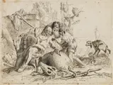 Two magicians and a boy by follower of Giovanni Battista Tiepolo, pen and black and brown ink, wash, watermark, unframed, sold Apr 2017