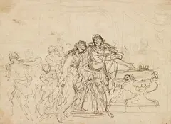 Pietro Berrettini, called Pietro da Cortona , follower of, Ancient coronation ceremony, pen and brown ink, pen, unframed