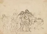 Ancient coronation ceremony by Pietro Berrettini, called Pietro da Cortona , follower of, pen and brown ink, pen, unframed, sold Apr 2017