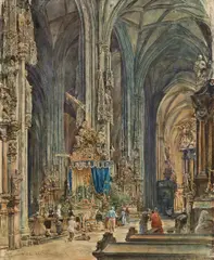 Rudolf von Alt, View of the nave of the St. Stephen's Cathedral, Vienna, 1883, watercolour on paper