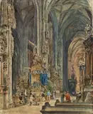 Rudolf von Alt, View of the nave of the St. Stephen's Cathedral, Vienna