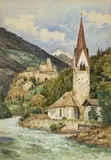 Erwin Pendl, View of Taufers (South Tyrol), watercolour on paper