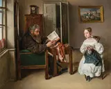 Reading grandfather with his granddaughter by circle of Leopold Fertbauer, oil on canvas, offered Apr 2017