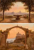 Wilhelm Brücke, Counterparts: View of Rome from Monte Pincio; View of Rome, oil on paper on cardboard