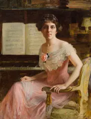 Paul Joanovits, Young lady at the piano, oil on canvas
