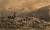 Franz Xaver von Pausinger, A herd of deer on a lake in the Salzkammergut