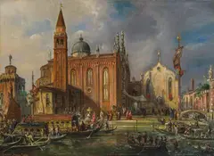 Francesco Zanin, Venice, doge Mocenigo visiting Santa Maria della Carità, 1864, oil on canvas