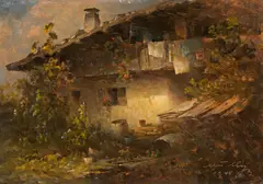 Oskar Mulley, A farmhouse, 1948, oil on cardboard