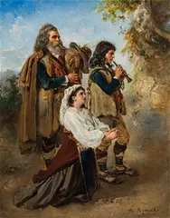 Anton Romako, Pifferari, playing in front of a painting of the Mother of God (III), c. 1860, oil on canvas