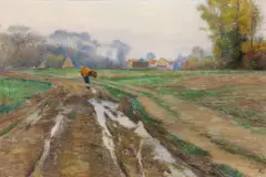 Rudolf Konopa, On the way into the village, oil on canvas