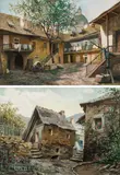 Karl Flieher, Counterparts: Old Viennese courtyard - Farmyard in Dürnstein on the Danube/Wachau, gouache on paper