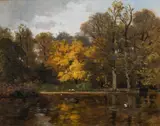 Hugo Darnaut, Late autumn in a park (park of Plankenberg Palace?), oil on canvas on panel