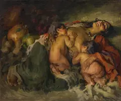 Hans Larwin, A mother nursing twins, 1921, oil on canvas