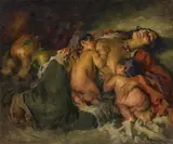 Hans Larwin, A mother nursing twins, 1921, oil on canvas