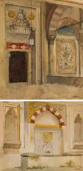 Leopold Carl Müller, Mixed lot (2 studies): Interior of a mosque; Islamic fountain, oil on canvas on cardboard, unframed