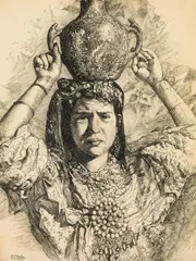 Leopold Carl Müller, Portrait of an oriental woman with jug, india ink on paper