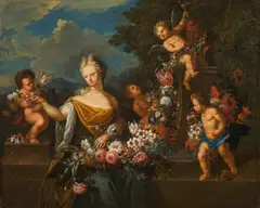 Francois Liberti, Flora with putti in a landscape, oil on canvas, unframed